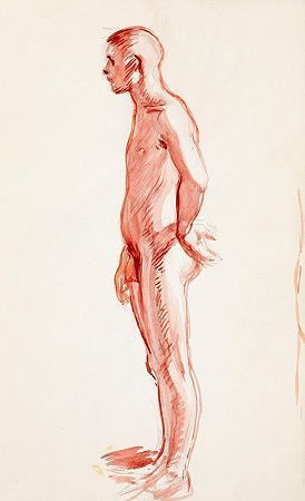 站在一边的裸体男人，素描`Seisova alaston mies sivusta, luonnos (1902 ~ 1909) by Magnus Enckell