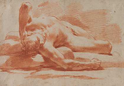 男性裸体躺着`Reclining Male Nude (second half 18th century) by Gaetano Gandolfi