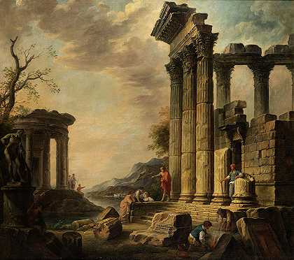 废墟景观与人物`Ruins landscape with figures by Giovanni Nicolas Servandoni