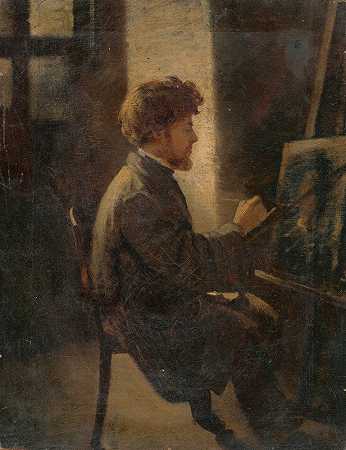画家在工作`Painter at Work (1870) by Leopold Horovitz