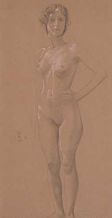 裸体站立`Standing Nude (1914) by Max Klinger