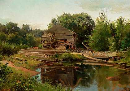 老磨坊`Old Mill by Albert Bierstadt