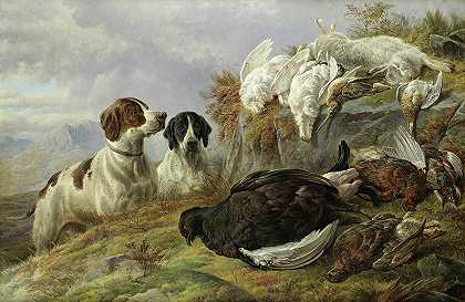 高地风景中的两分球和死亡游戏`Two pointers with dead game in a highland landscape by Charles Jones