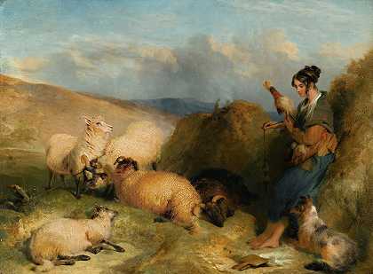 放羊的小姑娘`Lassie Herding Sheep by Sir Edwin Henry Landseer