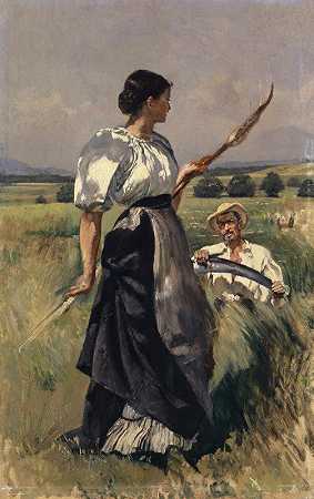 割草机和收割机`Mower and Harvester (1886) by Frank Buchser