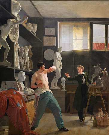 一位雕塑家在他的工作室里工作`A Sculptor in his Studio Working from the Life (1827) by Wilhelm Bendz