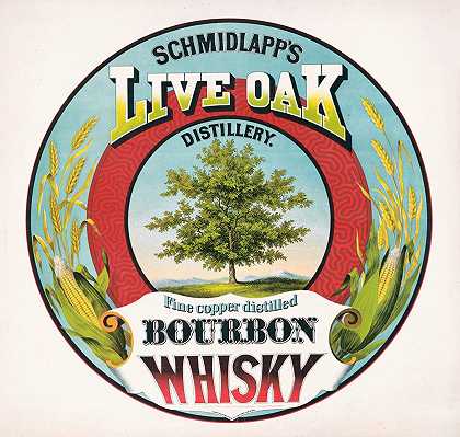 施密德拉普s live oak酿酒厂，优质铜蒸馏波旁威士忌`Schmidlapps live oak distillery, fine copper distilled bourbon whisky (c1872) by Ehrgott & Krebs, Steam Lith.