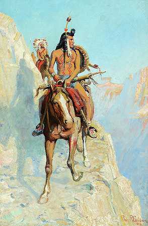 战争道路上的黑脚印第安人`Blackfeet Indians on the War Path by Philip R Goodwin