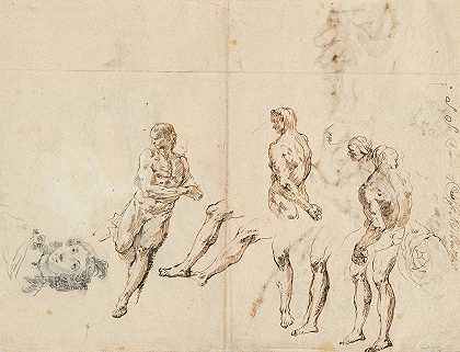 女性头像与男性裸体研究（verso）`Head of a Woman and Studies of a Male Nude (verso) by Francesco Fontebasso