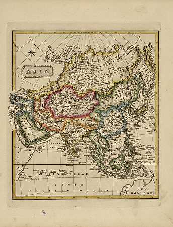 亚洲古董地图`Antique Map of Asia by Fielding Lucas
