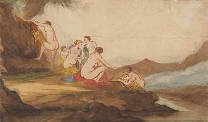 在风景中为女性洗澡`Badende vrouwen in een landschap (1617 ~ 1669) by Dirck van der Lisse