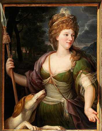戴安娜夫人的肖像`Portrait of a lady as Diana (late 18th Century) by German School