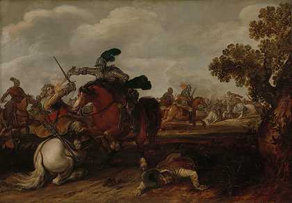 骑兵冲锋`A Cavalry Charge (1629) by Jan Martszen de Jonge