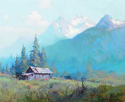阿拉斯加山小屋`Mountain Cabin, Alaska by Sydney Mortimer Laurence