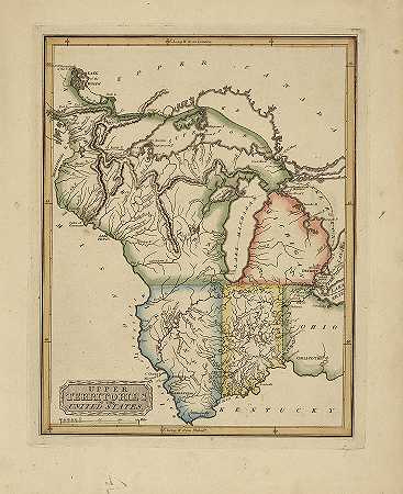 美国上界古董地图`Antique Map of Upper territories of the United States by Fielding Lucas
