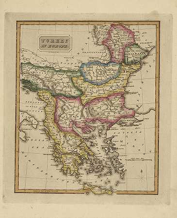 欧洲土耳其古董地图`Antique Map of Turkey in Europe by Fielding Lucas