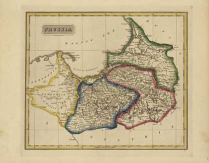 普鲁士古董地图`Antique Map of Prussia by Fielding Lucas