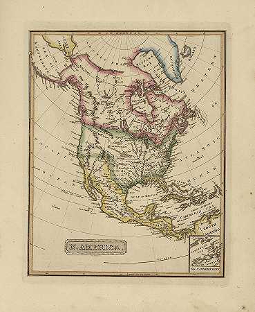 北美古董地图`Antique Map of North America by Fielding Lucas