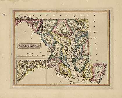 马里兰古董地图`Antique Map of Maryland by Fielding Lucas