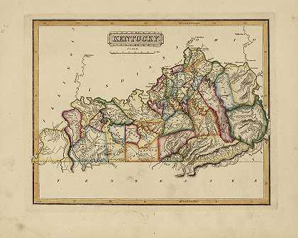 肯塔基州古董地图`Antique Map of Kentucky by Fielding Lucas