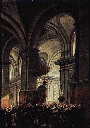 布道L中的卷尾猴圣罗克教堂`Sermon Dun Capucin Dans Léglise Saint~Roch (1780) by Pierre-Antoine Demachy