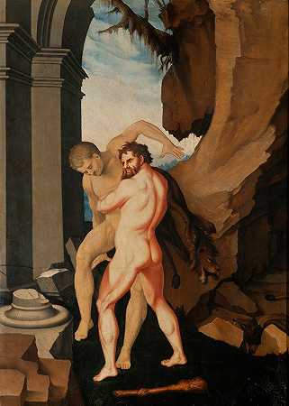 赫拉克勒斯和安泰俄斯`Hercules and Antaeus (1530) by Hans Baldung