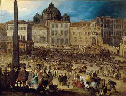 罗马圣彼得广场L1592年教皇克莱门特八世当选`Vue de la place Saint~Pierre à Rome lors de lélection du Pape Clément VIII en 1592 (1600) by Louis de Caulery