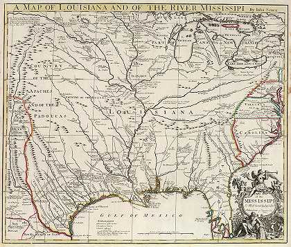 路易斯安那州和密西西比河地图`Map of Louisiana and of the River Mississippi by John Senex