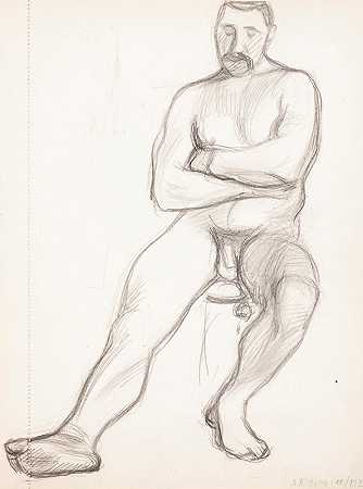 裸体坐着的男人，素描`Istuva alaston mies, luonnos (1905) by Magnus Enckell