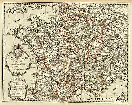 法国地图`Map of France by Guillaume Delisle