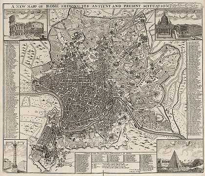 罗马的新地图显示了它的古代和现在的情况`New Map of Rome Showing Its Ancient and Present Situation by John Senex
