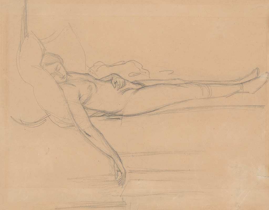 画中芭芭拉的裸体研究芭芭拉·拉齐维之死`Nude study for the figure of Barbara in the painting ;Death of Barbara Radziwiłł (1860) by Józef Simmler