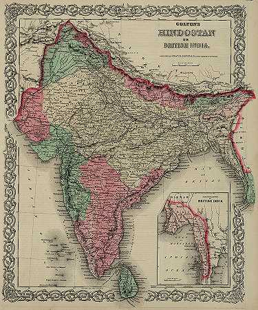 印度教还是英属印度`Hindoostan or British India by Colton