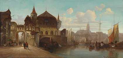 港口城市`Hafenstadt (1880) by Karl Kaufmann