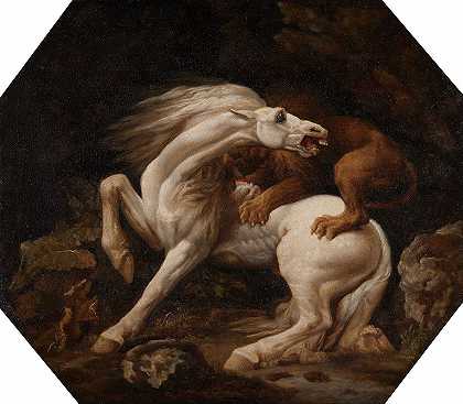 马攻击`Horse Attacked by a Lion (between 1768 and 1769) by a Lion by George Stubbs