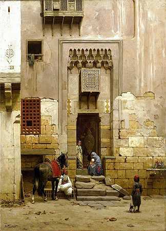开罗一座房子的庭院`The Courtyard of a house in Cairo (1868 ~ 1881) by Willem de Famars Testas