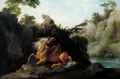 马狼吞虎咽`Horse Devoured by a Lion (1763) by a Lion by George Stubbs