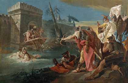 霍拉提乌斯·科克勒斯保卫罗马抵抗伊特鲁里亚人`Horatius Cocles Defending Rome Against The Etruscans by Follower Of Giovanni Battista Tiepolo