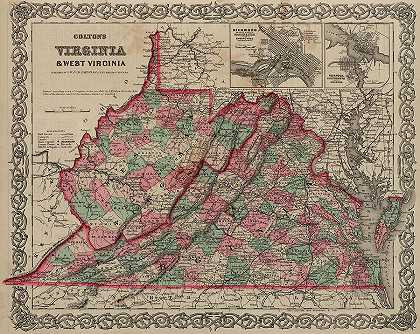 弗吉尼亚州和西弗吉尼亚州`Virginia and West Virginia by Colton