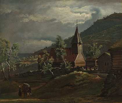 索恩高普纳教堂`The Church at Gaupne in Sogn (1834) by Knud Baade