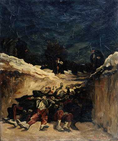 战壕里死去的祖瓦人。`Zouaves morts dans une tranchée. Scène de la guerre de 1870 (1870) by Auguste Andre Lançon