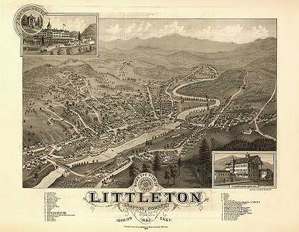 新罕布什尔州格拉夫顿县利特尔顿鸟瞰图。`Bird\’s eye view of Littleton, Grafton County, N.H. by Poole