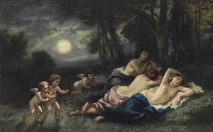 睡梦，夜晚`Le sommeil des nymphes, la nuit by Narcisse-Virgile Diaz de La Peña