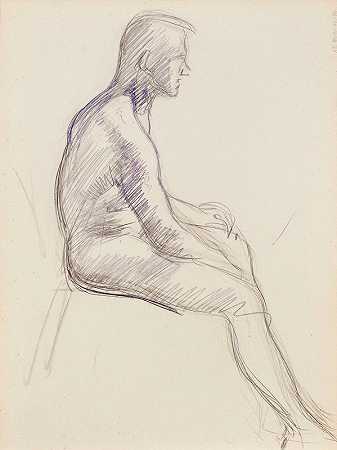 裸体坐着的男人，素描`Istuva alaston mies, luonnos (1908 ~ 1909) by Magnus Enckell