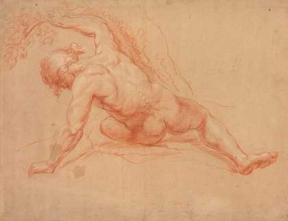 从后面看男性裸体`Male Nude Seen from Behind (1672~88) by Daniël Mijtens The Younger
