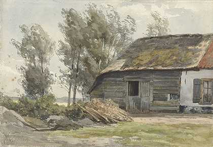 带谷仓的农舍小镇`Boerenhofstede met schuur (1835 ~ 1892) by Jan Willem van Borselen
