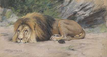 卧狮`Reclining lion by Geza Vastagh