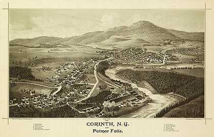 纽约科林斯和帕尔默瀑布`Corinth, N.Y. and Palmer Falls by Burleigh Litho