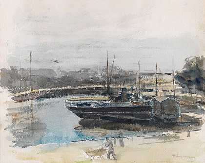 汉堡码头`Quai in Hamburg (1900~1902) by Max Liebermann