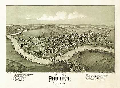 1897年西弗吉尼亚州菲利比鸟瞰图`Bird\’s eye view of Philippi, West Virginia 1897 by Fowler Thaddeus Mortimer